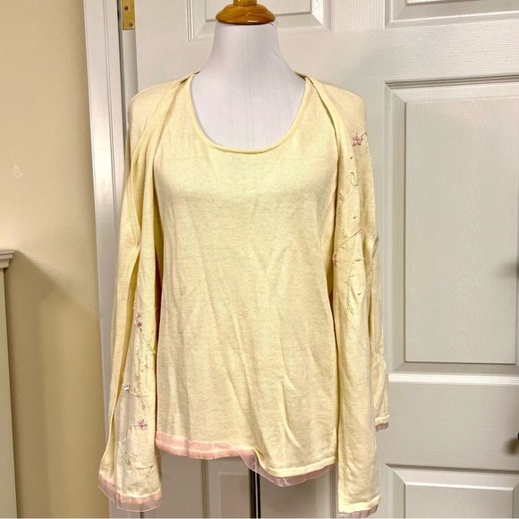 Vintage 90’ I.B Diffusion PLUS 1X 2PC Sweater Womens yellow Sequin embroidered - Picture 3 of 10